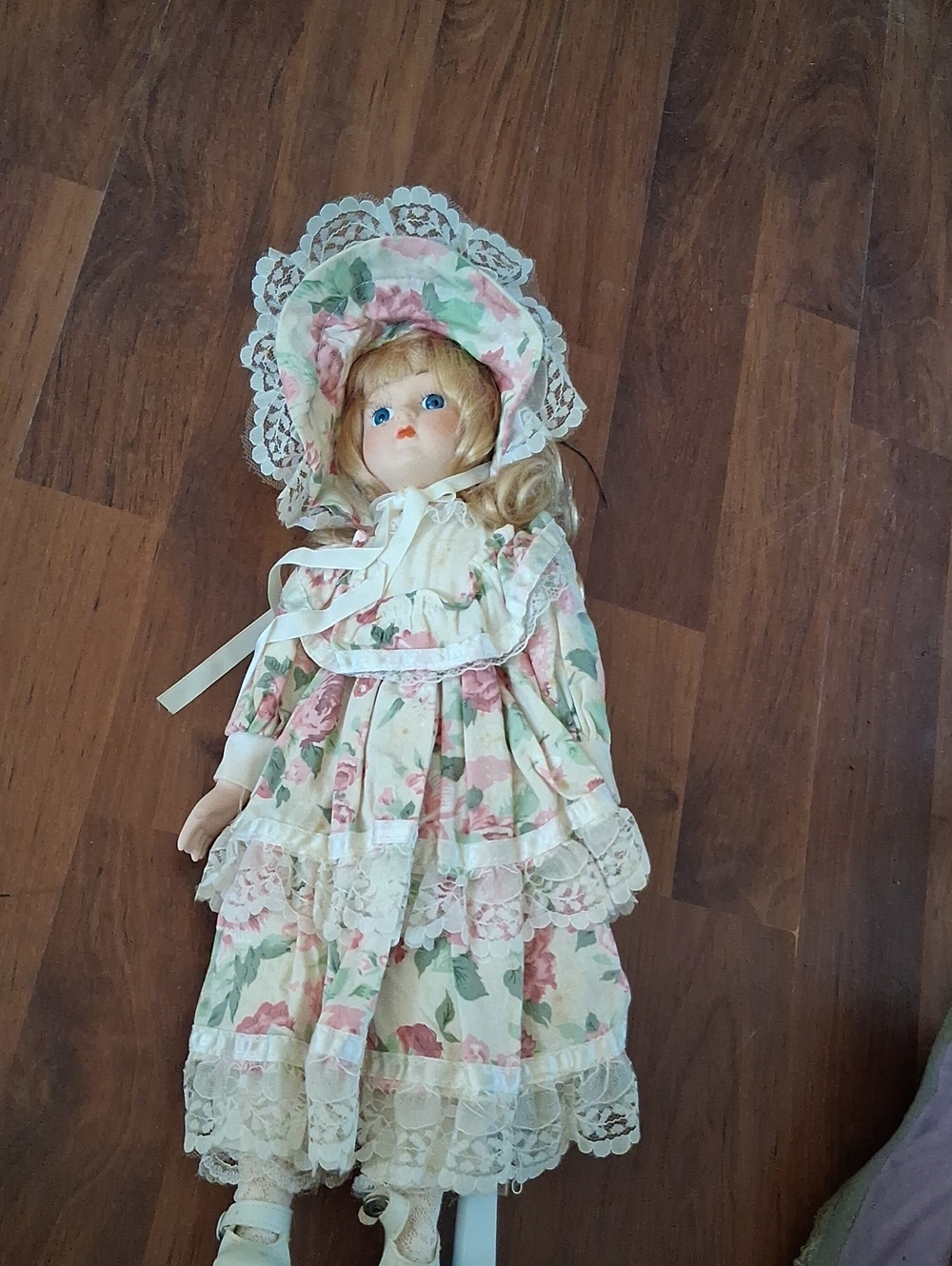 Floral Porcelain Collector Doll in Pink and Cream Dress